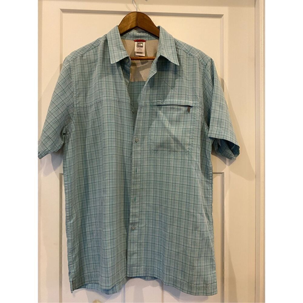 The North Face Mens Large Short Sleeve Plaid Shirt Blue Casual Outdoors Hiking
